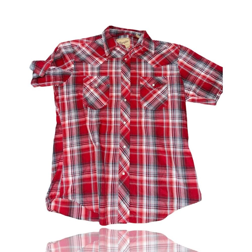 Wrangler Men's L Red Plaid Western Pearl Snap Short Sleeve Shirt: NWOT